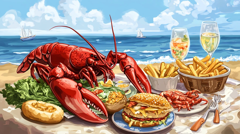 龙虾插画啤酒插画