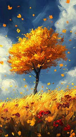 手绘秋季主题朦胧插画