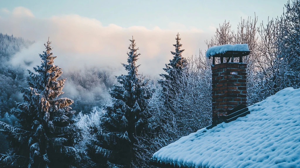 冬季森林别墅炊烟