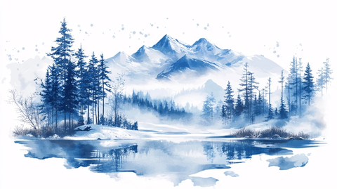 手绘唯美山水倒影