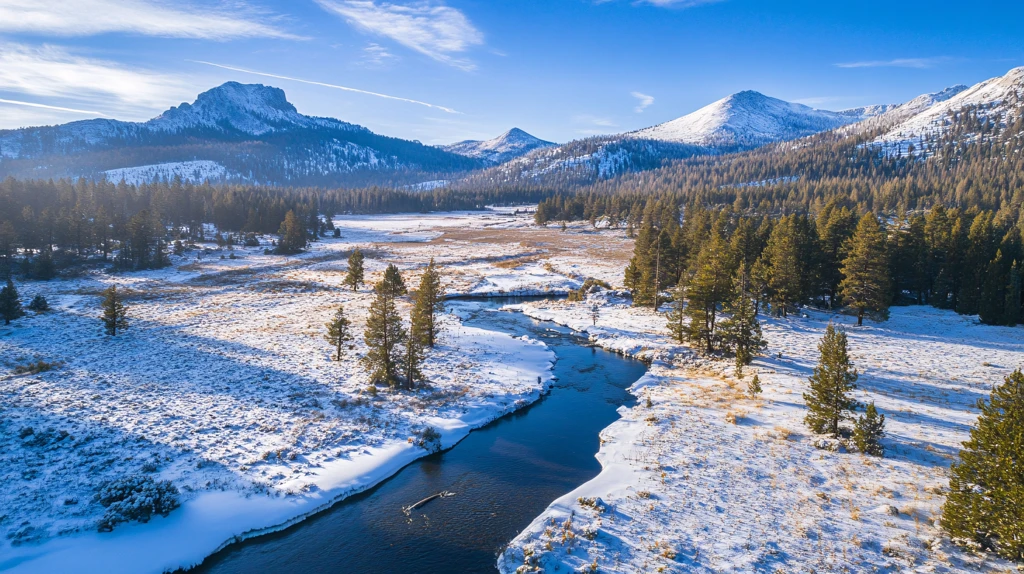 雪后宁静的大山河流