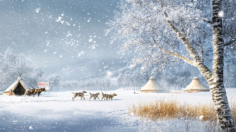 雪地骏马白桦林