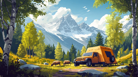 露营地房车插画