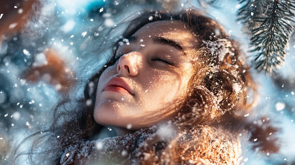 美女躺在雪地里造型