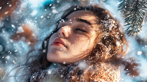 美女躺在雪地里造型