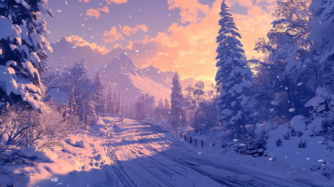 冬天森林夕阳雪景