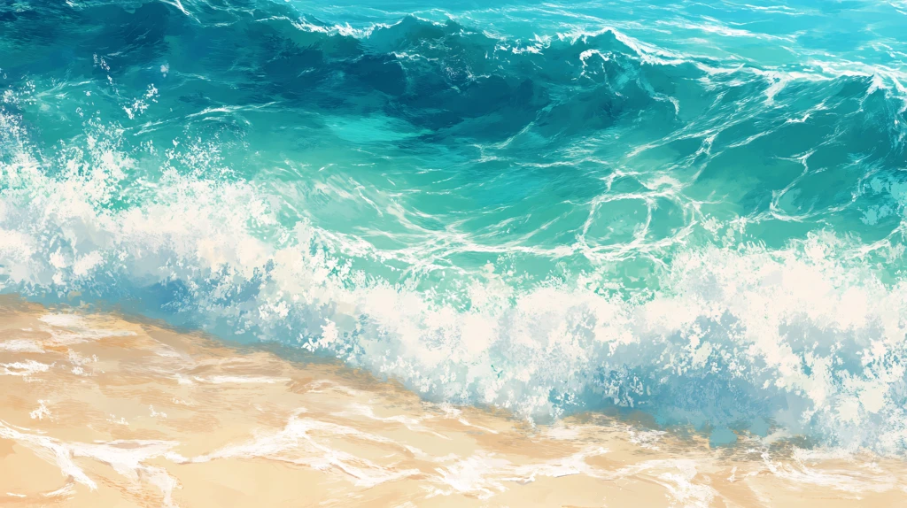 手绘插画大海水波图片