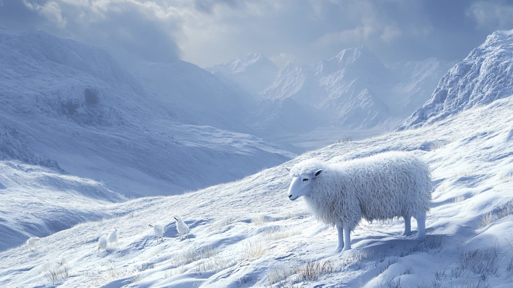 放羊绵羊牧羊群雪地