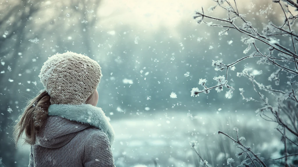 长发女孩冬季背影