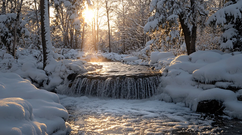 逆光结冰小溪