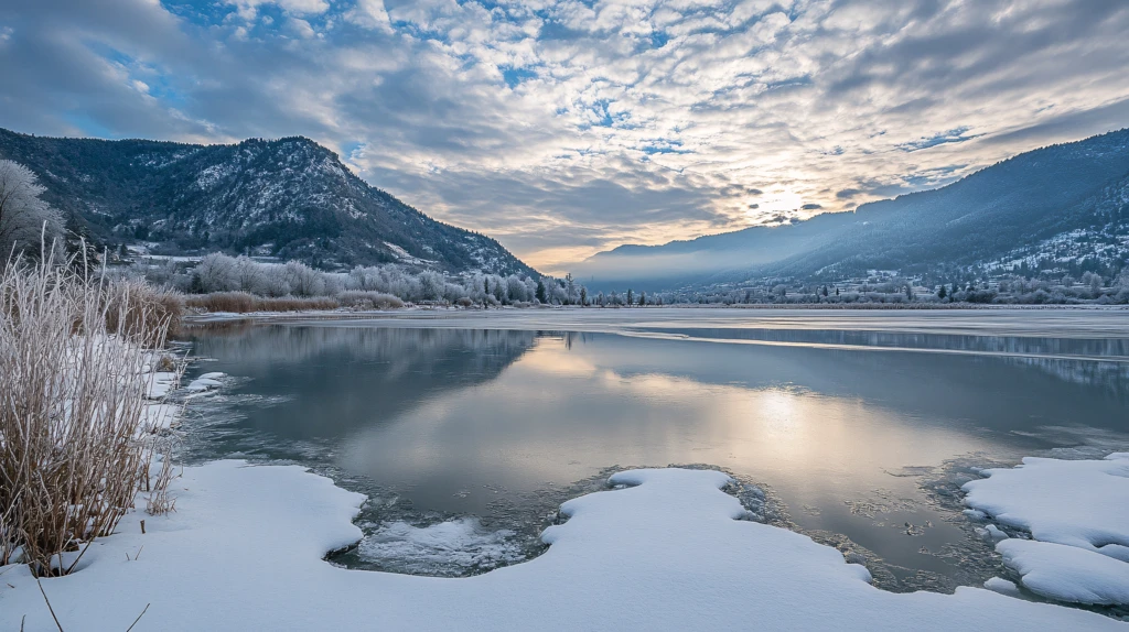 唯美冬日湖景清晨