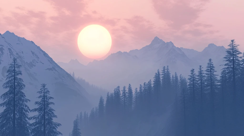 壮美大山日出全景