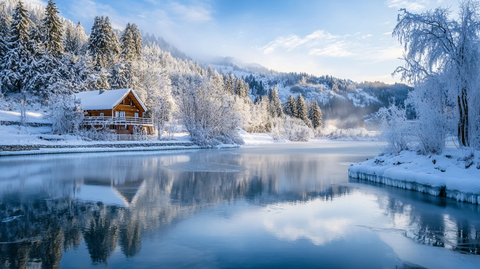 唯美冬日湖景清晨