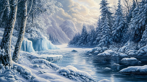 电脑油画冬天不冻河