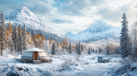 金秋晚秋深秋雪山林场