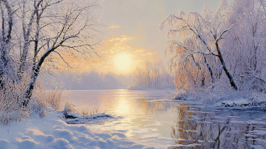 唯美冬日湖景清晨