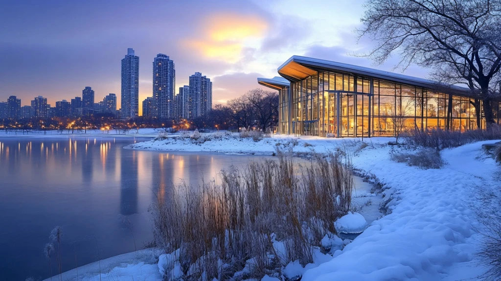 唯美冬日湖景清晨