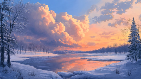 电脑油画冬天不冻河