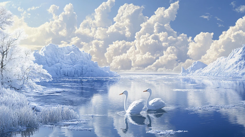 意境山水冬日天鹅