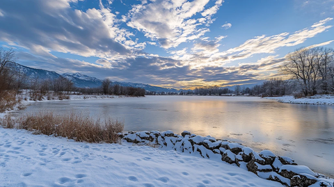 唯美冬日湖景清晨