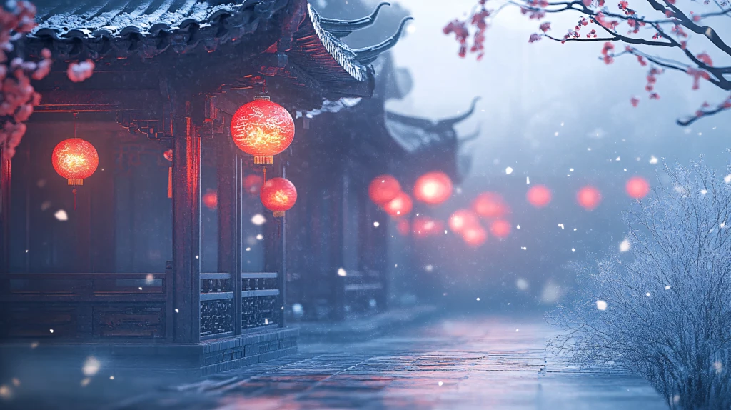 飘雪的红灯笼
