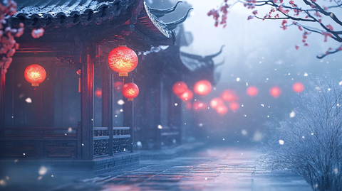 飘雪的红灯笼