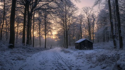 冬天日出冬天森林日出