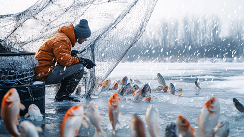 冬季捕捞淡水鱼