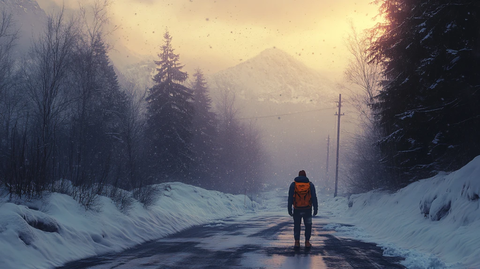 雪中行背影