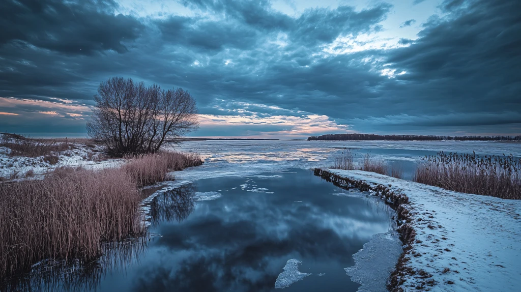 唯美冬日湖景清晨