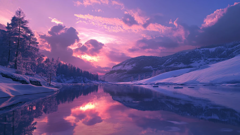 唯美冬日湖景清晨