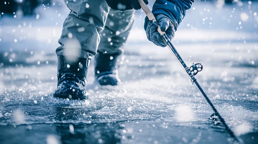 中年男子冰上钓鱼