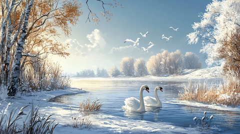 意境山水冬日天鹅