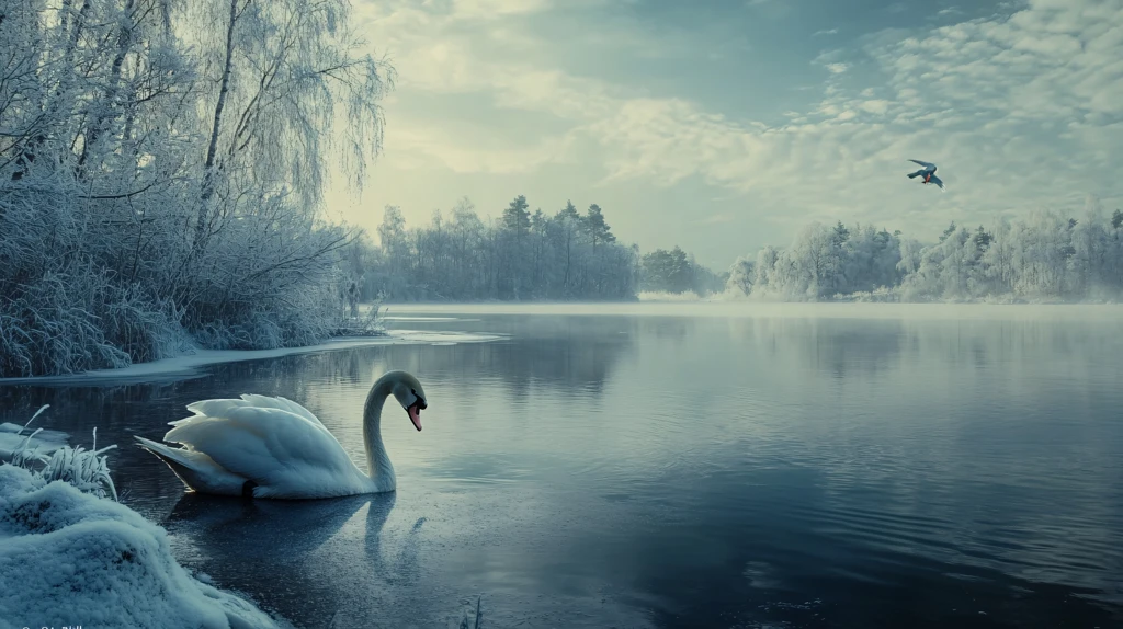 意境山水冬日天鹅