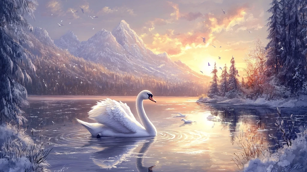 意境山水冬日天鹅