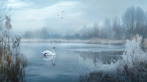 意境山水冬日天鹅