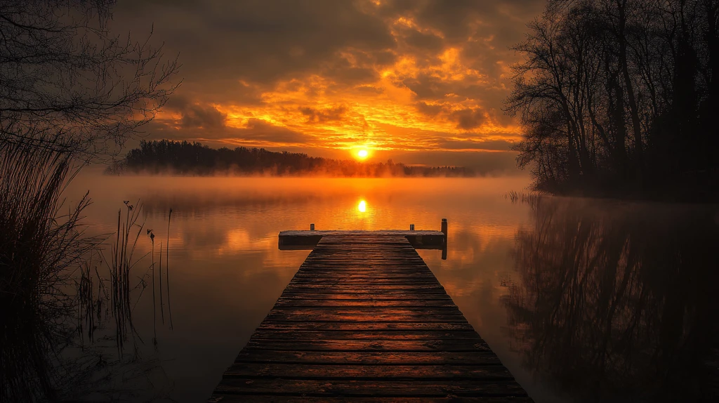 唯美冬日湖景清晨