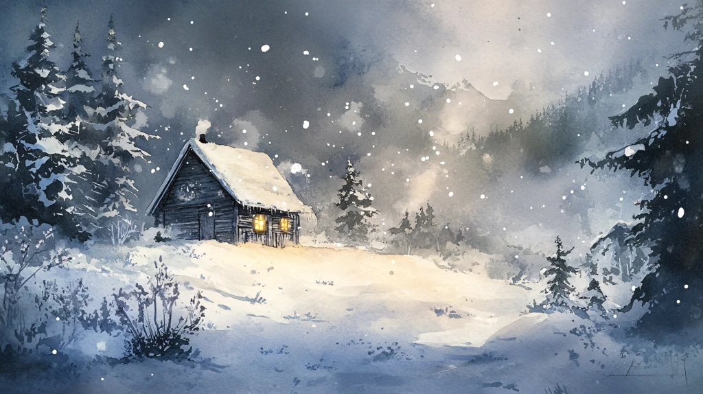 手绘雪夜风景无框画