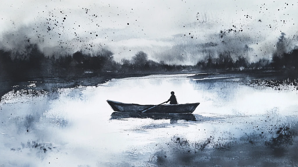 水彩孤舟