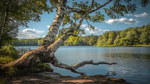 湖边岸边树干