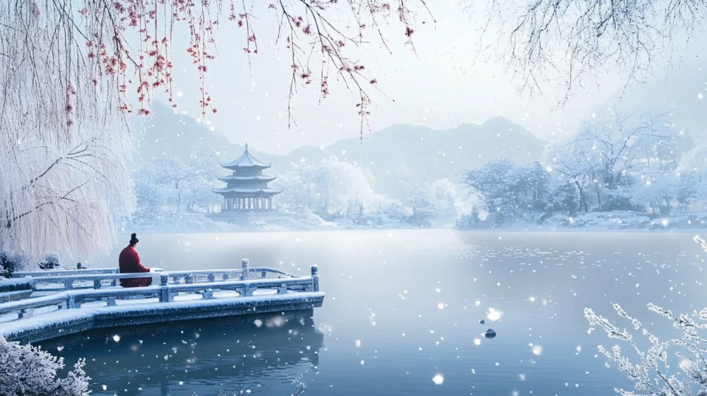 冬天雪景的爱晚亭