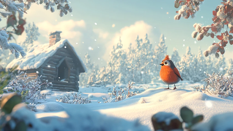 雪地里的红胸鸟