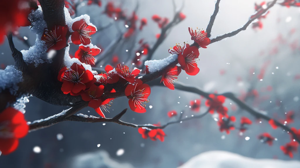 冰雪红梅插画