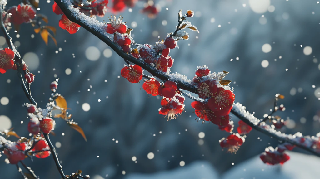 雪映红果