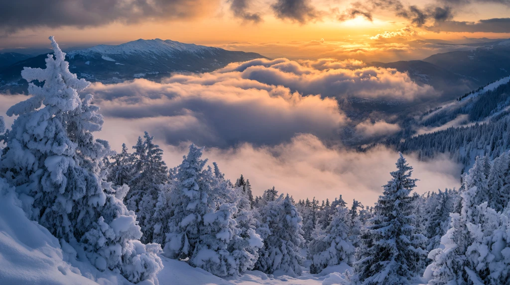 雪景远山云瀑云海
