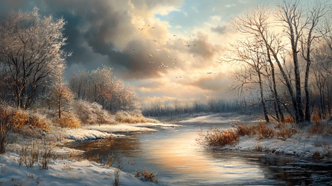 电脑油画冬天不冻河