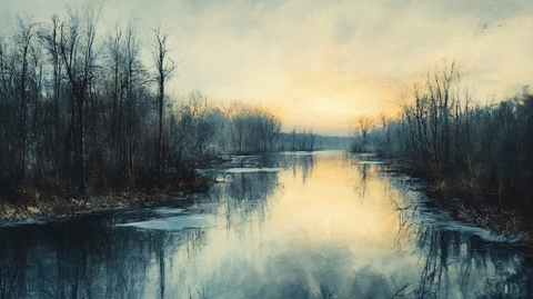 不冻河清晨日出