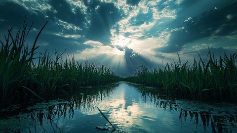 池塘日出全景图