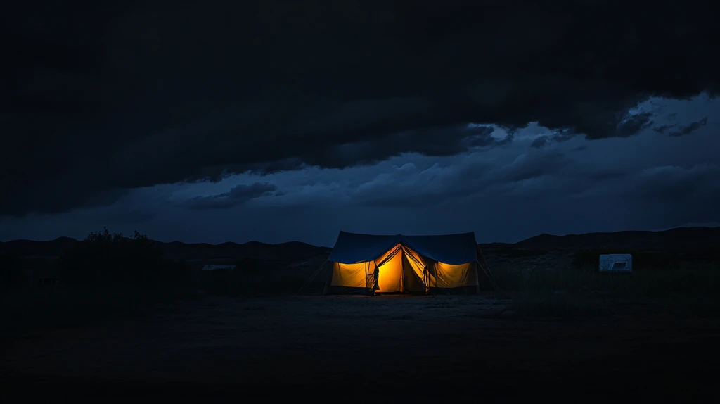 夜幕的帐篷小屋