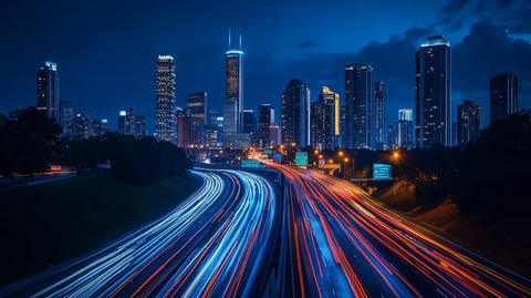 极速行驶中的城市光影